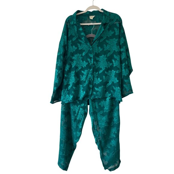 Victorias Secret Gold Label Womens Emerald Green  Floral Sheer Pajamas Set VTG - Picture 4 of 12